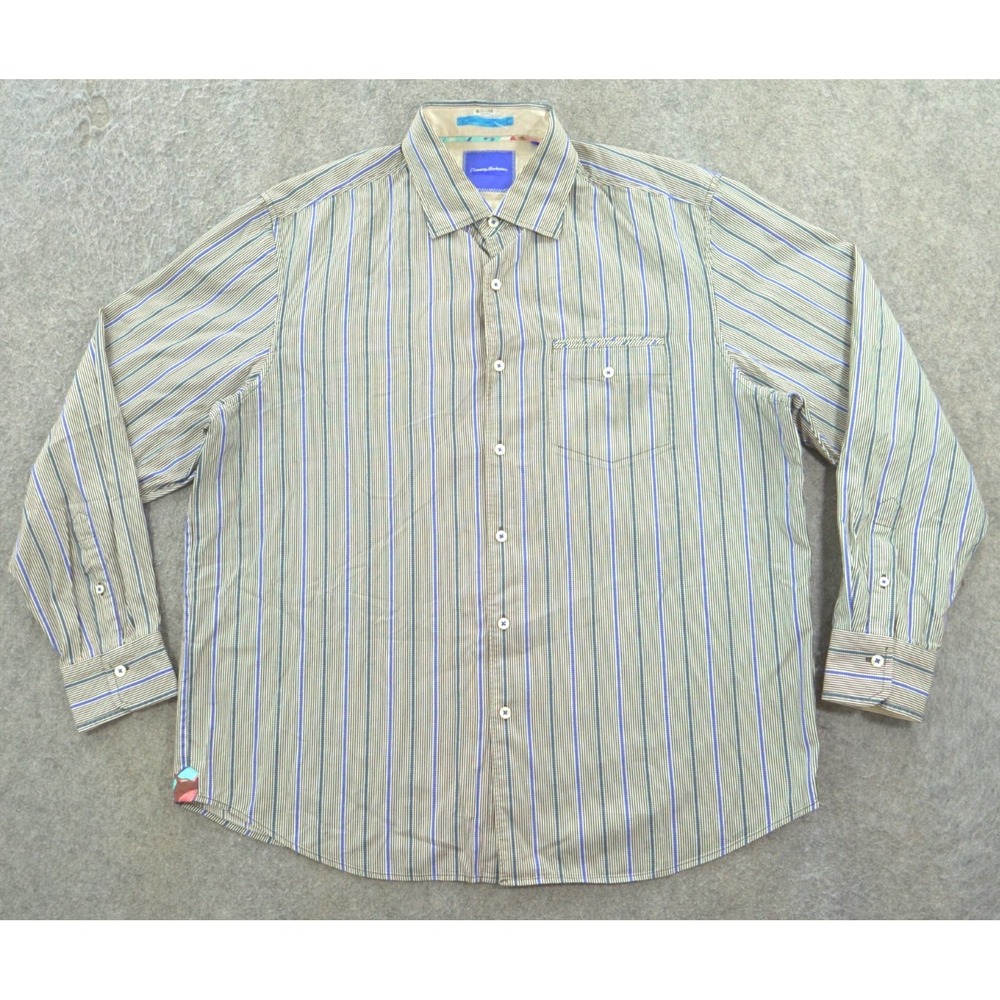 Tommy Bahama Shirt Mens Extra Large Blue Button Long Sleeve Striped Button